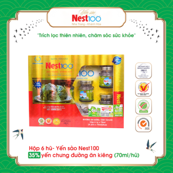 Nước yến sào Nest100 đường ăn kiêng hộp 6 lọ (kèm túi)